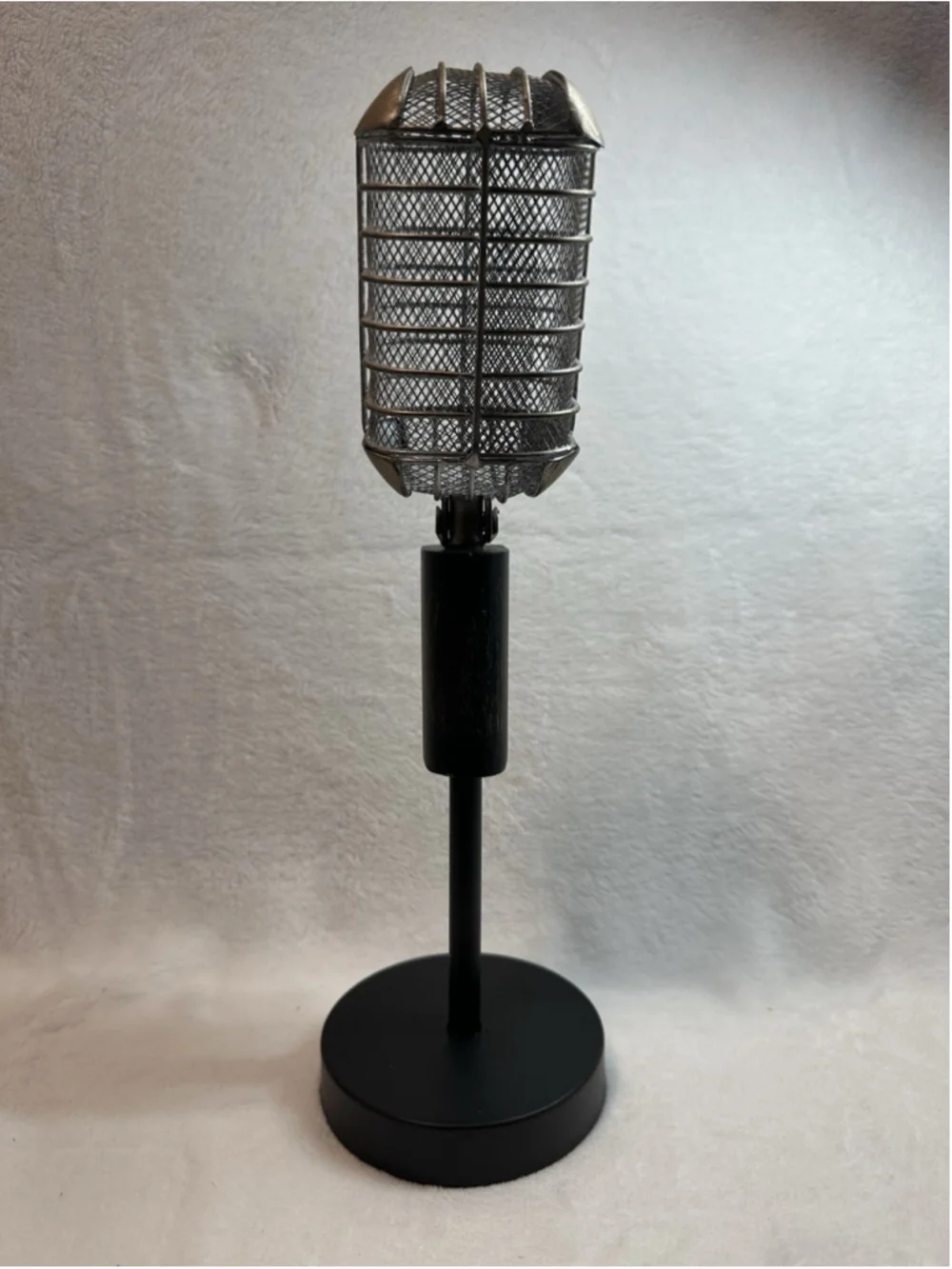 Vintage Style Wired Desktop Microphone w/ Desktop Stand, Silver/Black
